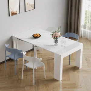 16"-73" Modern Style Rectangle Folding Wold Dining Table White Seats 2-8 People