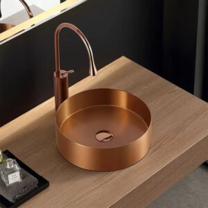 Contemporary Rose Gold Round Stainless Steel Vessel Sink Luxury Wash Sink