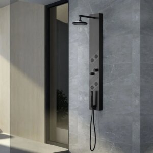 55" Black Rainfall Shower Panel with Handheld Shower Adjustable Showerhead & Body Jets