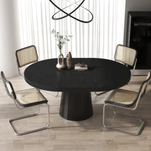 39''-55'' Japandi Style Oval & Round Extendable Wood Dining Table Black Seats 4-6 People