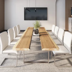 River 94.5" Live-Edge Conference Table Rectangle Table Cable Management Natural & Clear