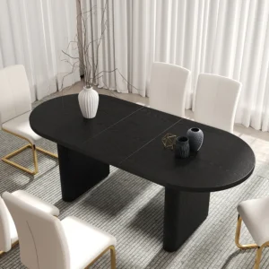 63"-79" Japandi Style Oval Extendable Dining Table Black Seats 4-6 People