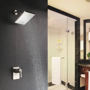 Modern Square 8" Brass Rainfall Shower Head Wall Mount Rainshower System in Brushed Nick