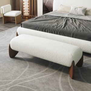 72" Curva Boucle Upholstered Bedroom Bench