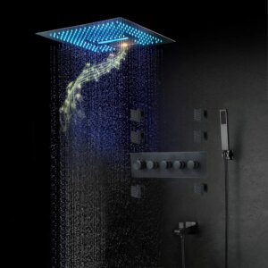 Wall-Mounted 16" Shower System in Black 4 Function Thermostatic