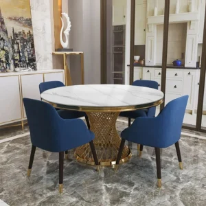 51.2" Modern Style Round Sintered Stone Dining Table Seats 4-6 People