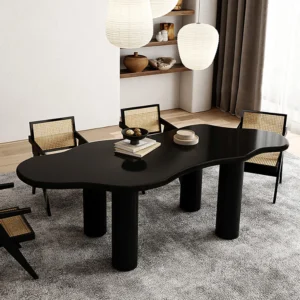 70.9" Japandi Style Irregular Wood Dining Table Black Seats 4-6 People