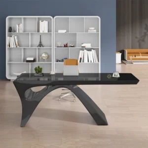 Modern Black Computer Desk Rectangular Office Desk with Pedestal Base (71")