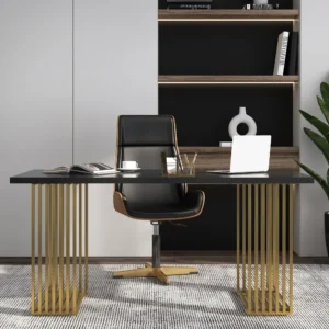 Modern 47.2" Rectangular Home Office Desk with Solid Wood Top and Gold Frame