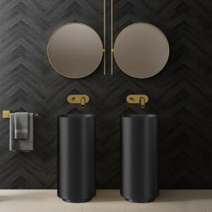 Black Modern Luxury Round Stainless Steel Sink Pedestal Sink Freestanding