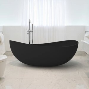 70" Modern Oval Freestanding Stone Resin Soaking Bathtub Black