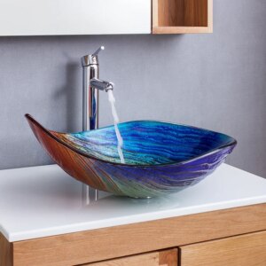 Tempered Glass Multicolor Teardrop-Shaped Bathroom Vessel Sink Wash Sink