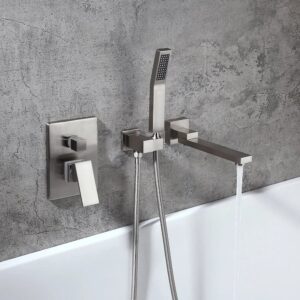 Ultramodern Brushed Nickel Wall Mounted Swirling Tub Filler Faucet with Hand Shower
