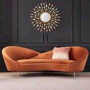 92.9" Modern Orange Velvet Upholstered Large 3-Seater Curved Sofa