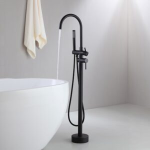 Brewst Contemporary Matte Black Gooseneck Freestanding Tub Filler Faucet