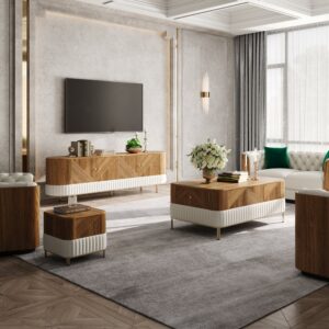 Wovent Walnut & Leather Living Room Set