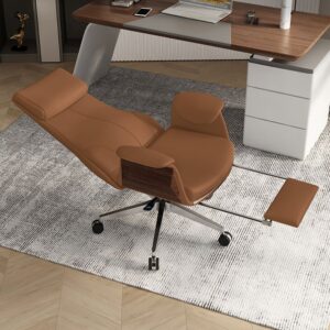 Reclining Executive Chair with Footrest - Ergonomic Leather Office Desk Chair