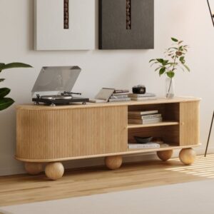 Stria 71" Oval Ash Wood Fluted TV Stand with Storage