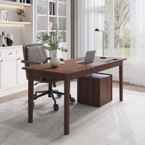 62.9" Modern Style Walnut Wooden Home Office Desk with 6 Drawers