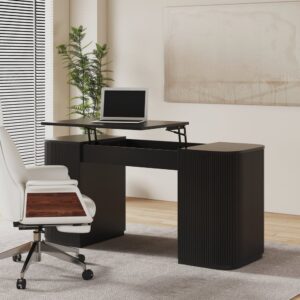 Modern Black Standing Computer Desk & Upholstered Swivel Task Office Chair Set (59.8" )