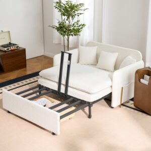 54" Full 2-Seater White Boucle Convertible Sleeper Sofa