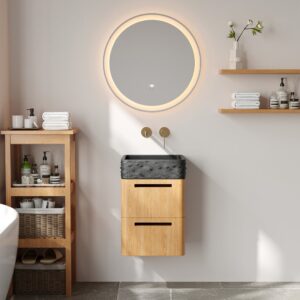 15.7" Small Floating Bathroom Vanity Set with ConcreteTop Wooden Powder Room Vanity