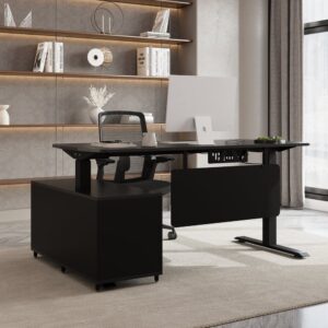 Modern Black L-Desk Adjustable Electric Standing Desk Right Hand & Office Chair Set