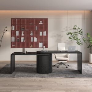 L Shaped Desk with Drawers, 59.8" Modern Rotating Executive Office Desk