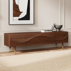 Lake Mid Century TV Stand with Wavy Design Walnut Storage 4 Drawers for TVs Up to 75"
