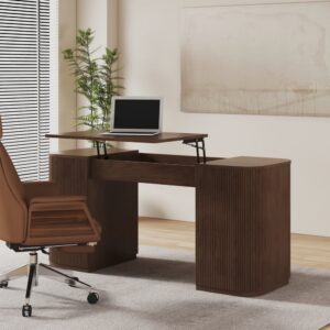 Modern Walnut Standing Writing Desk & Reclining Office Desk Chair Set (59.8" )