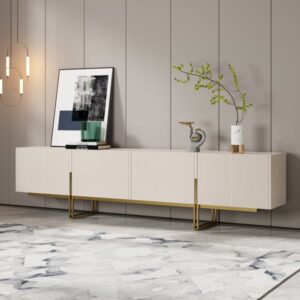 Grovyn 95" Sintered Stone Top Fluted TV Stand with Spacious Cabinets