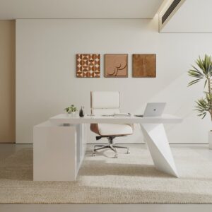 Modern White L-Shape Right Hand Executive Desk & Office Chair Set (70.9'')