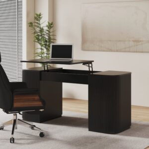 Modern Black Standing Computer Desk & Swivel Black Leather Office Desk Chair Set
