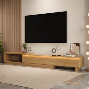 Quoint Extendable TV Stand with 3 Drawers and Light(71"-100")