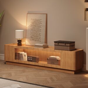 79" Natural Glass Door TV Stand with Storage and LED