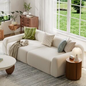 100" 3-Seater Modern White Velvet Sofa with Deep Seat
