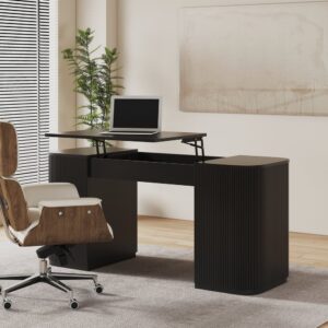 Modern Black Standing Computer Desk & Upholstered Swivel Task Office Chair Set (59.8" )
