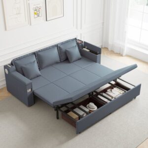 83" King 3-Seater Leather Sleeper Sofa with Speaker & USB Ports
