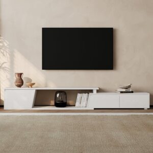 Fero White Reversible Extendable TV Stand with 3 Drawers(71"-110")