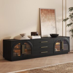 Arune 80" Arched Glass Doors TV Stand with Storage and LED