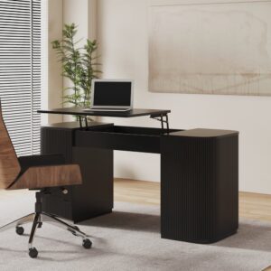 Modern Black Standing Computer Desk & Black Faux Leather Office Chair Set
