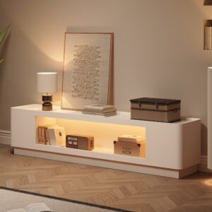 79" White Glass Door TV Stand with Storage and LED