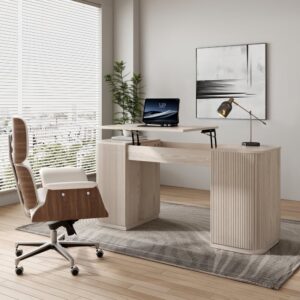 Modern Wash White Standing Computer Desk & Upholstered Swivel Task Chair Set (59.8" )