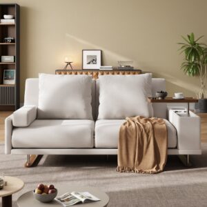 82" 2-Seater Velvet Convertible Futon Sofa Bed with Side Table