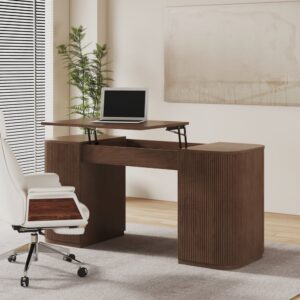 Modern Walnut Standing Computer Desk & Upholstered Swivel Task Chair Set (59.8" )