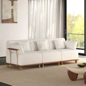 102" 3-Piece Modular White Boucle Sectional Sofa with Rubber Wood