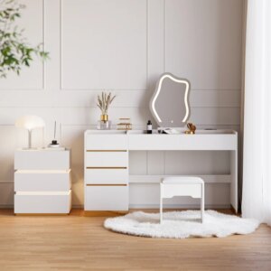 LED Mirror Makeup Vanity Set with 2 Smart Nightstands