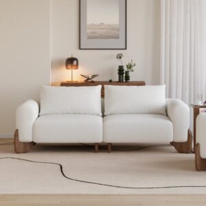 Curva 78" White Boucle Upholstered Wood Legs 2-Seat Sofa