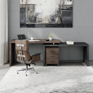 Modern Swivel Desk & Black Home Office Chair Set L-Shaped Rotating Desk Adjustable