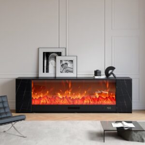 87" Sintered Stone Electric Fireplace TV Stand with Remote Control